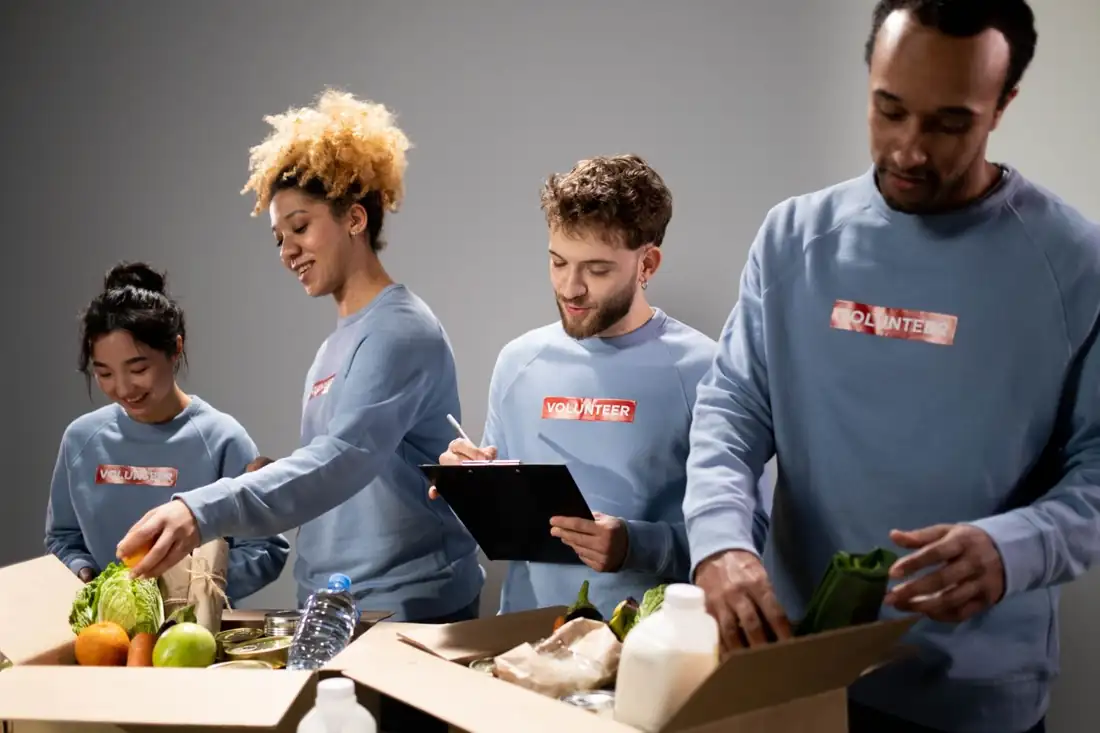 Volunteers sorting fresh produce