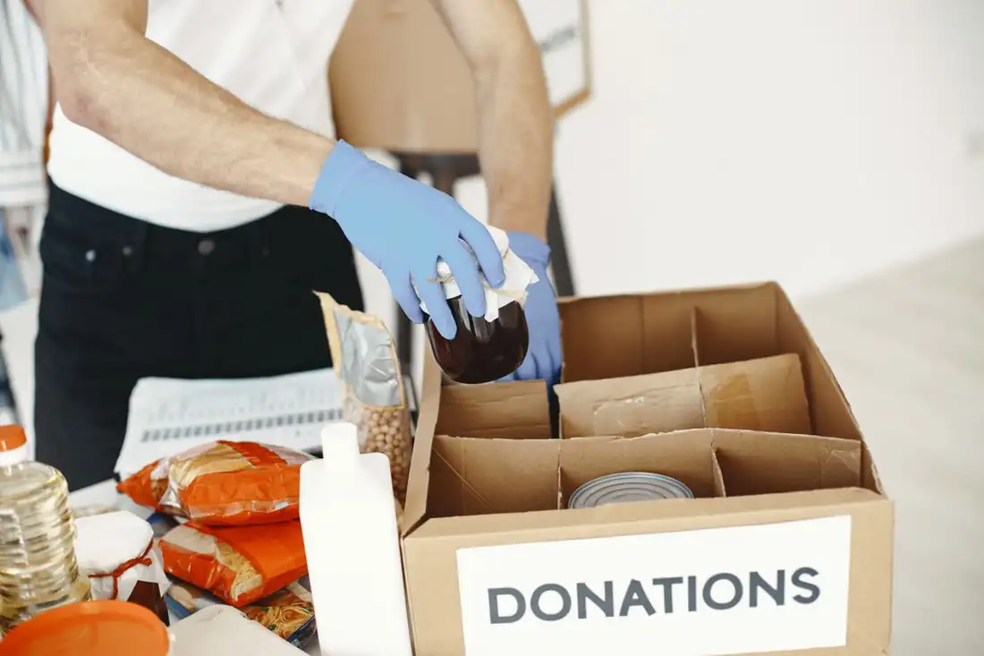 A box of donated food