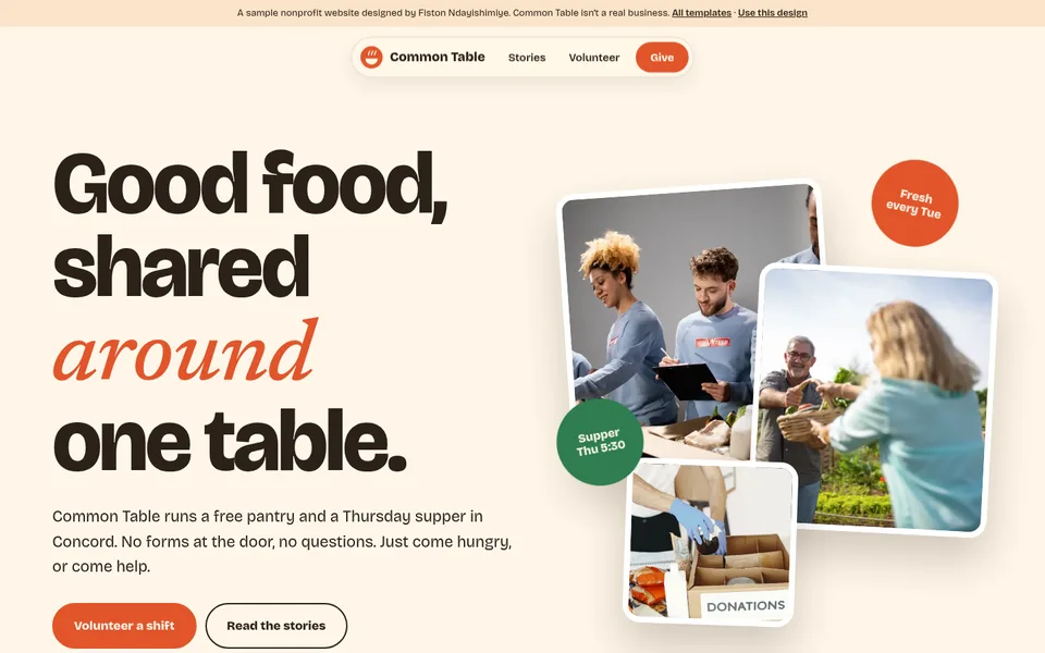 Home page of the Common Table Collective sample site