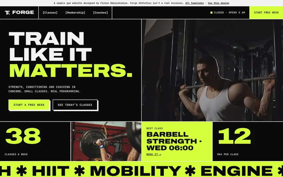 Home page of the Forge Athletics sample site