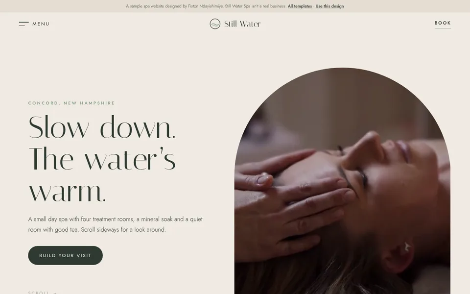 Home page of the Still Water Spa sample site